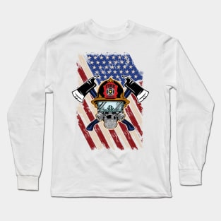 'Fireman Truck American Flag' Awesome Truck Gift Long Sleeve T-Shirt